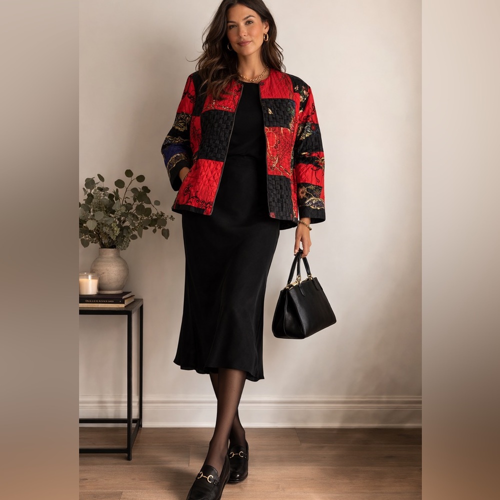 90s Chico’s Design Silk Patchwork Jacket |Texture… - image 2